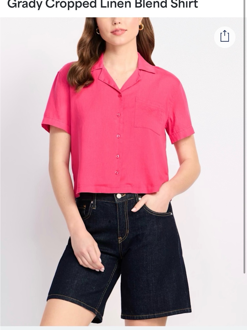 Cropped Button-Down Shirt in Hot Pink